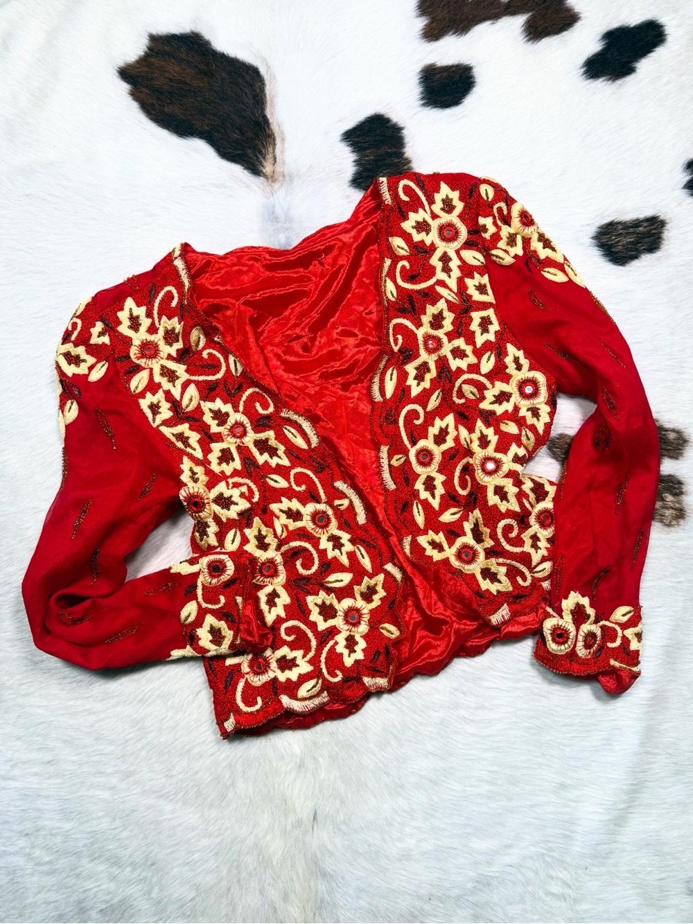 Vintage 90s Red Embroidered Bolero Jacket